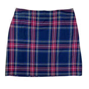 Talbots Plus NWT 18w Red Blue Black Plaid Elastic Cinch Zip Up Lined Wool Skirt